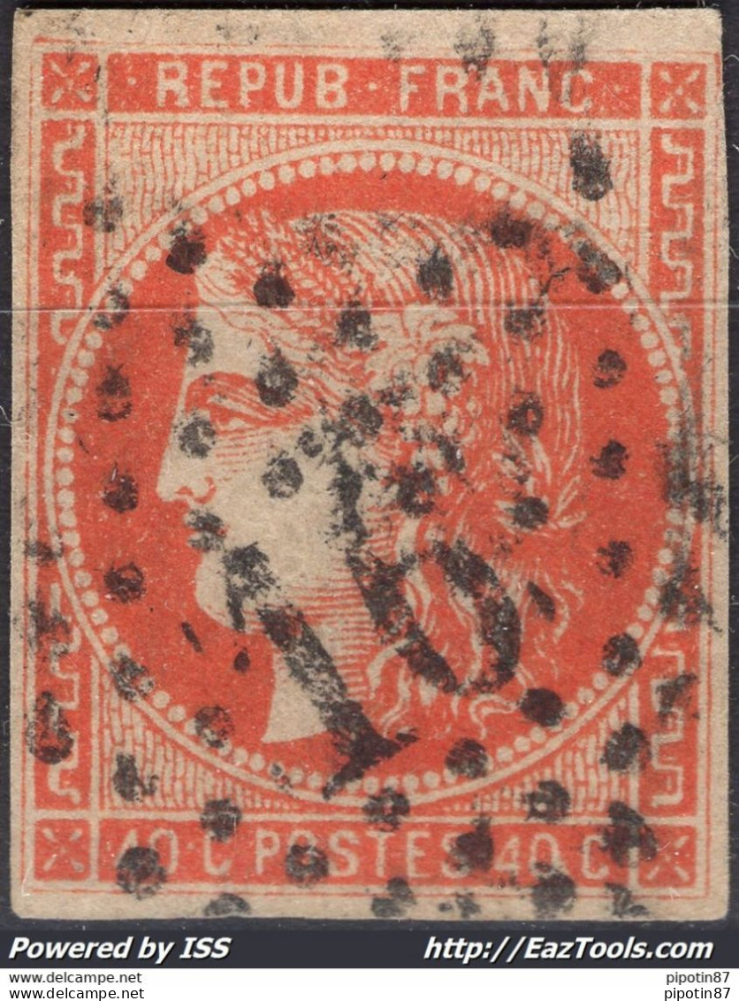 FRANCE BORDEAUX 40c ORANGE VIF N° 48a CACHET ETOILE DE PARIS 16 SIGNÉ CALVES - 1870 Uitgave Van Bordeaux