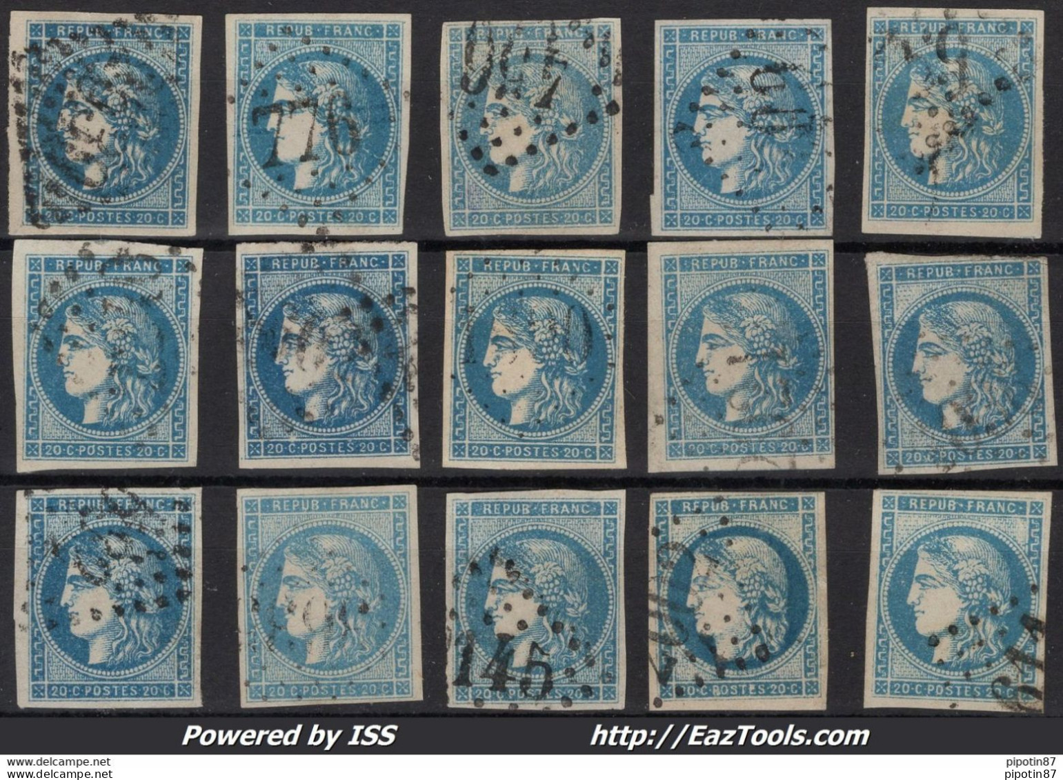 FRANCE PLANCHAGE BORDEAUX 20c BLEU TYPE II REPORT 2 N° 45B AVEC OBLITERATION - 1870 Ausgabe Bordeaux