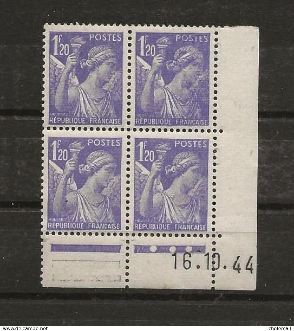 FRANCE - Iris 1F20 - Bloc De 4, Coin Daté 16.10.44 - Neuf ** YT 651 - Impeccable - Gomme D'origine. - 1939-44 Iris