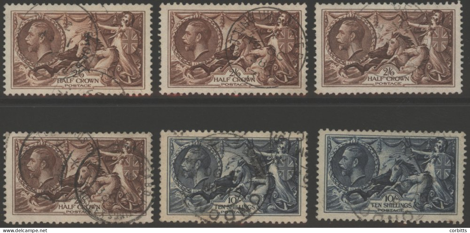 1934 Re-engraved 2/6d (4) & 10s (2), Good To VFU, SG.450 & 452, Cat. £320 (6) - Autres & Non Classés