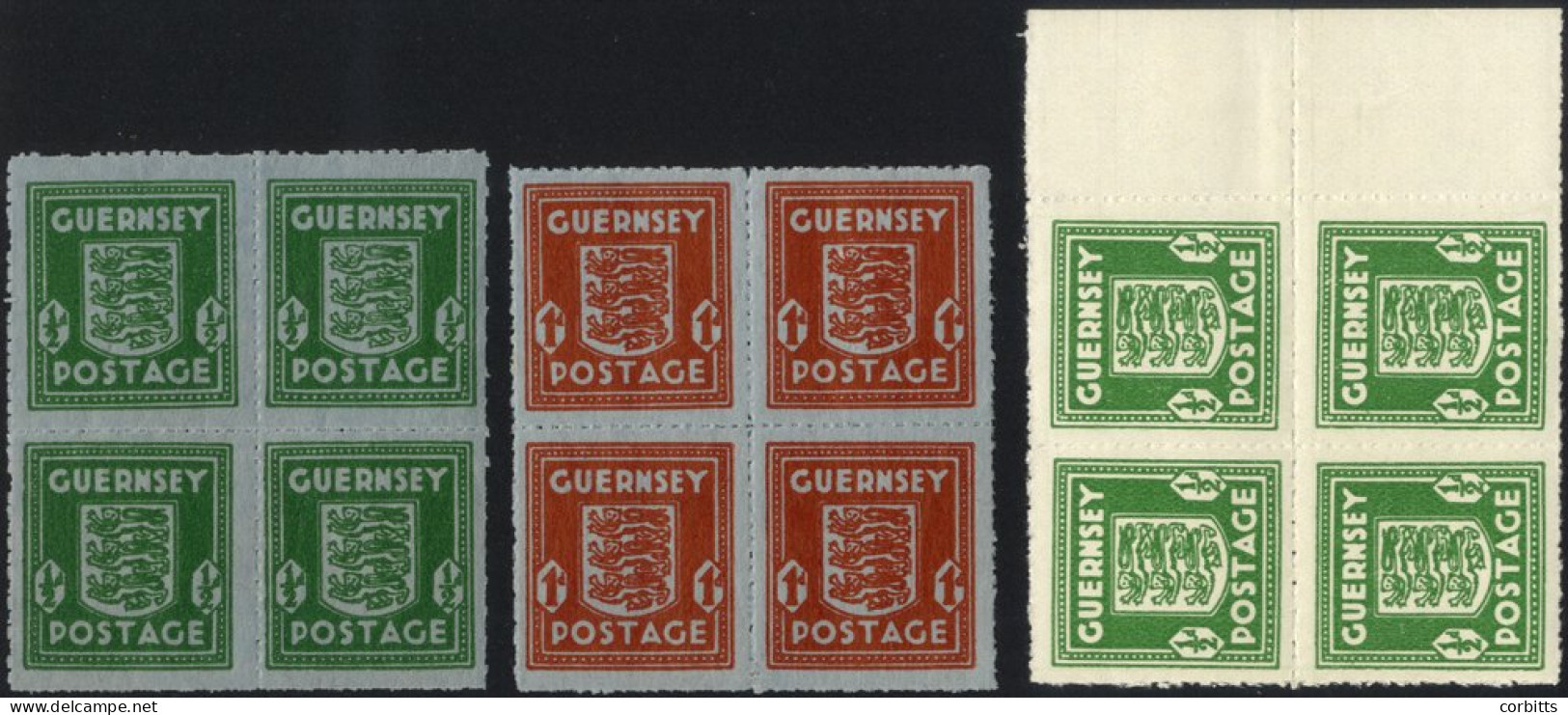 GUERNSEY 1941-44 Rouletted ½d Bright Green Right Side Marginal UM Block Of Four, SG.1c, 1942 ½d & 1d French Banknote Pap - Other & Unclassified