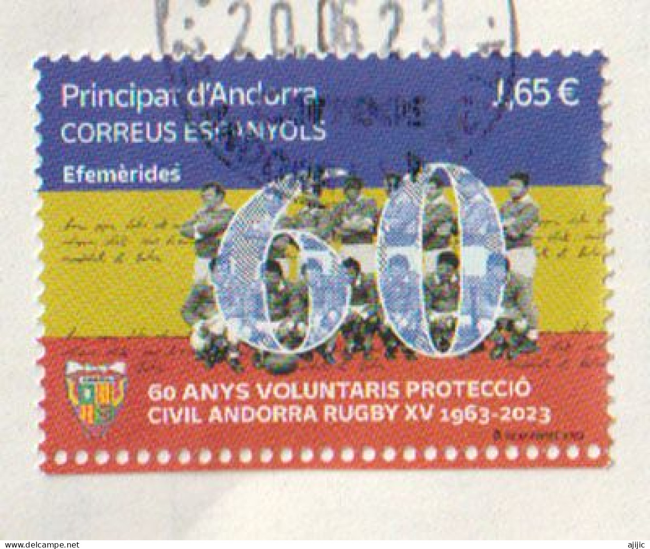 2023. ANDORRA RUGBY XV. Timbre Oblitéré 1 ère Qualité, Haute Faciale. AND.ESP - Used Stamps
