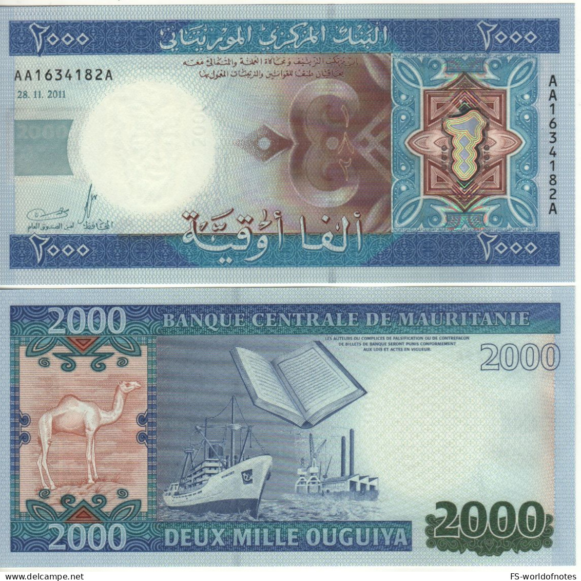 MAURITANIA   2'000 Ouguiya   P20   Dated 28.11.2011    "Fish + Camel"  UNC - Mauritanië