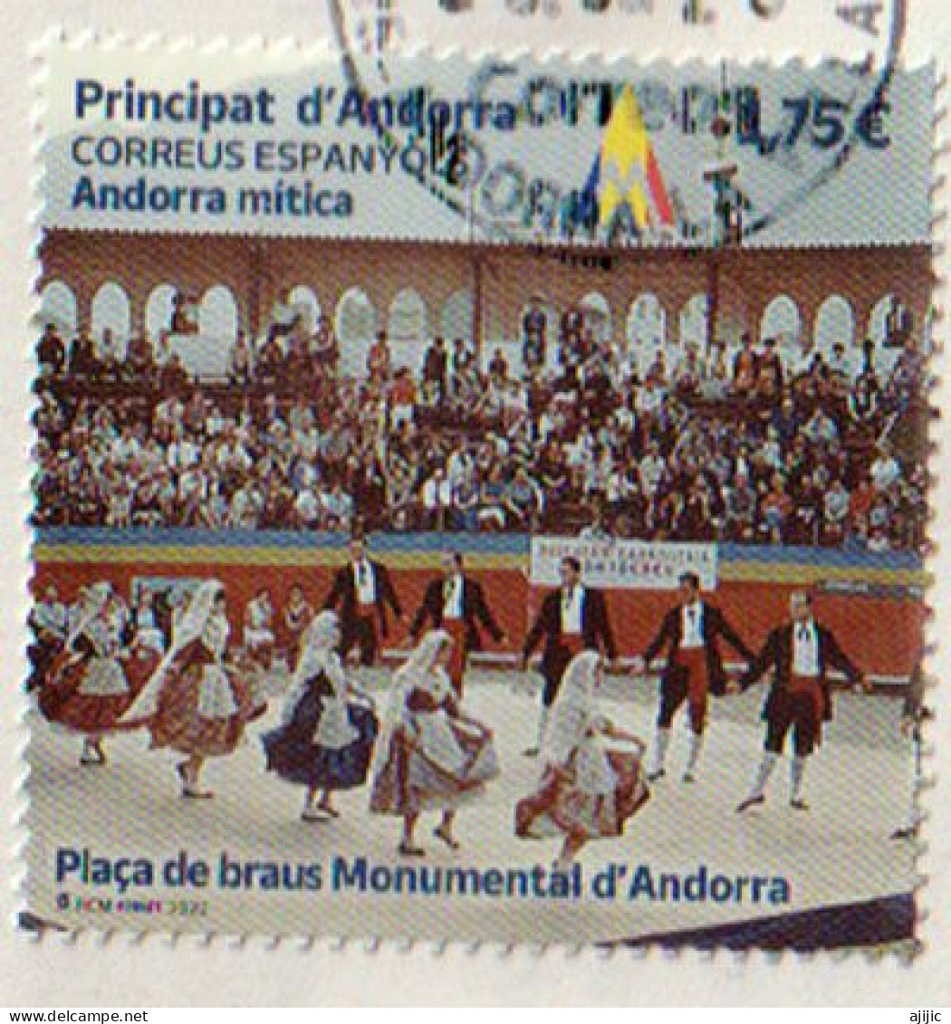 2022: "Andorra Mítica", Plaça De Braus Monumental D'Andorra Timbre Oblitéré 1ère Qualité (danses Folkloriques) - Usados