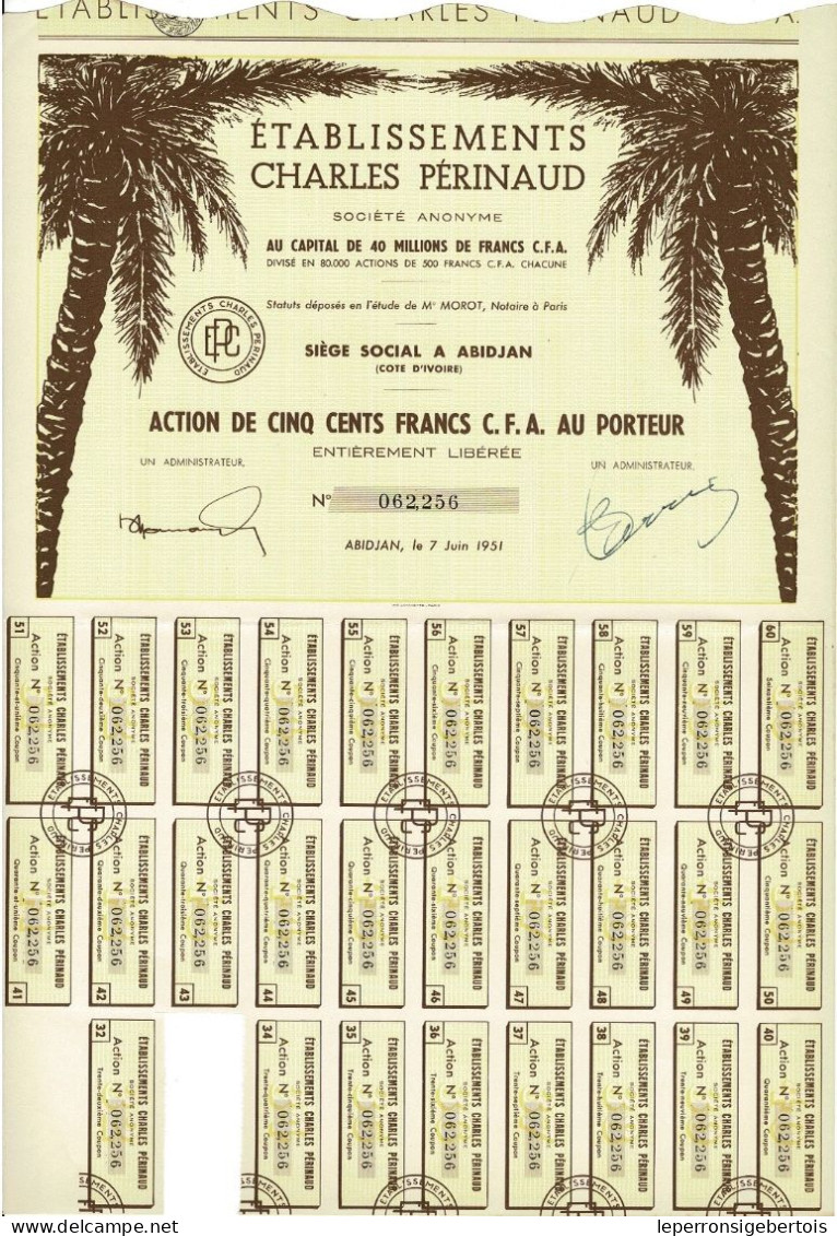 - Titre De 1951 - Etablissements Charles Périnaud - Côte D'Ivoire - Déco - Afrique