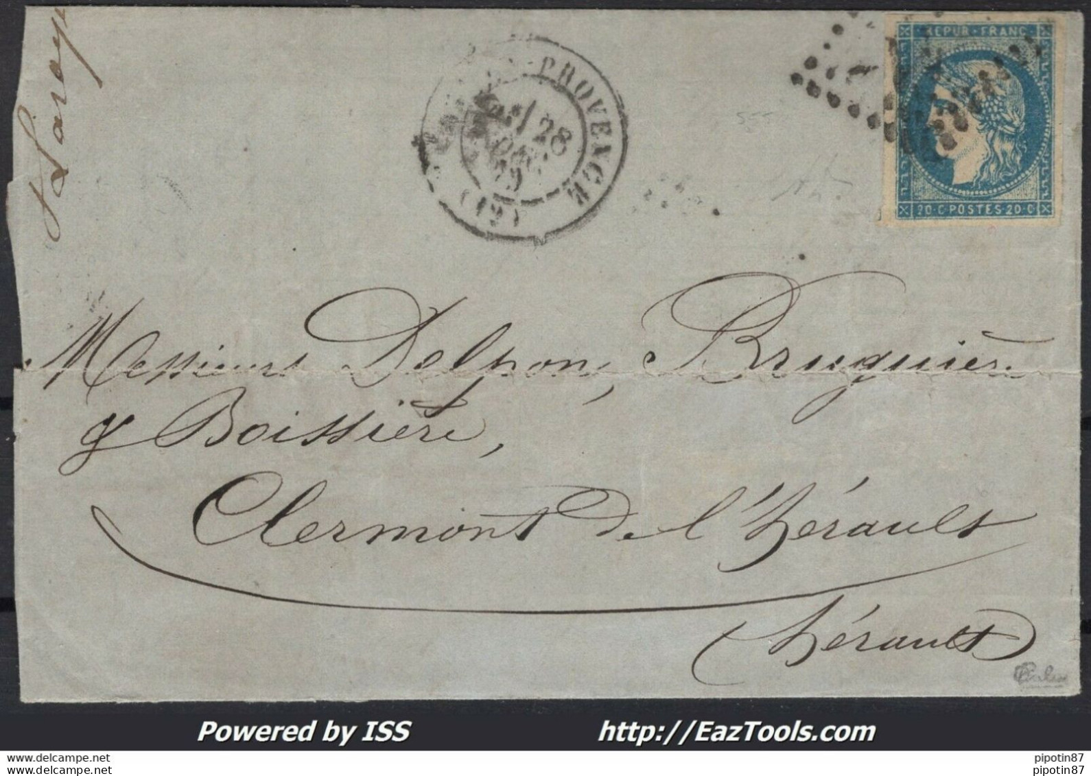 FRANCE N° 44A SEUL SUR LETTRE POUR CLERMONT L'HERAULT + CAD DU 28/12/1870 - 1870 Emissione Di Bordeaux