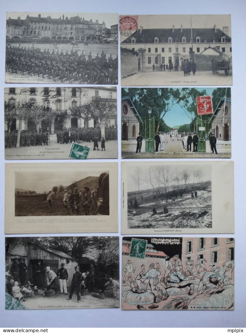 Lot De 24 Cartes Postales CP Militaires Casernes Manoeuvres Camps Guerre 14-18 Taxe Pub Oblitérations - Collezioni E Lotti