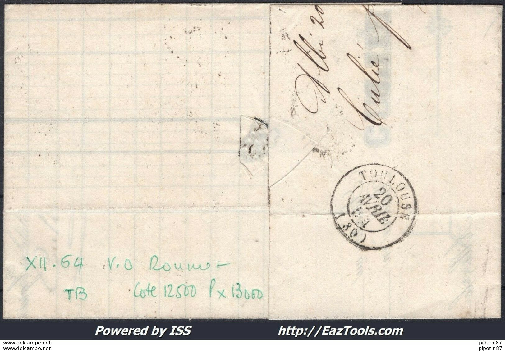 FRANCE N° 15 SUR LETTRE CACHET PC 44 ALBI TARN + CACHET A DATE DU 20/04/1854 - 1853-1860 Napoléon III.