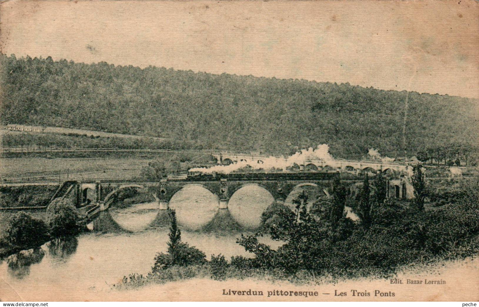 N°114361 -cpa Liverdun Pittoresque -les Trois Ponts Avec Train- - Ouvrages D'Art