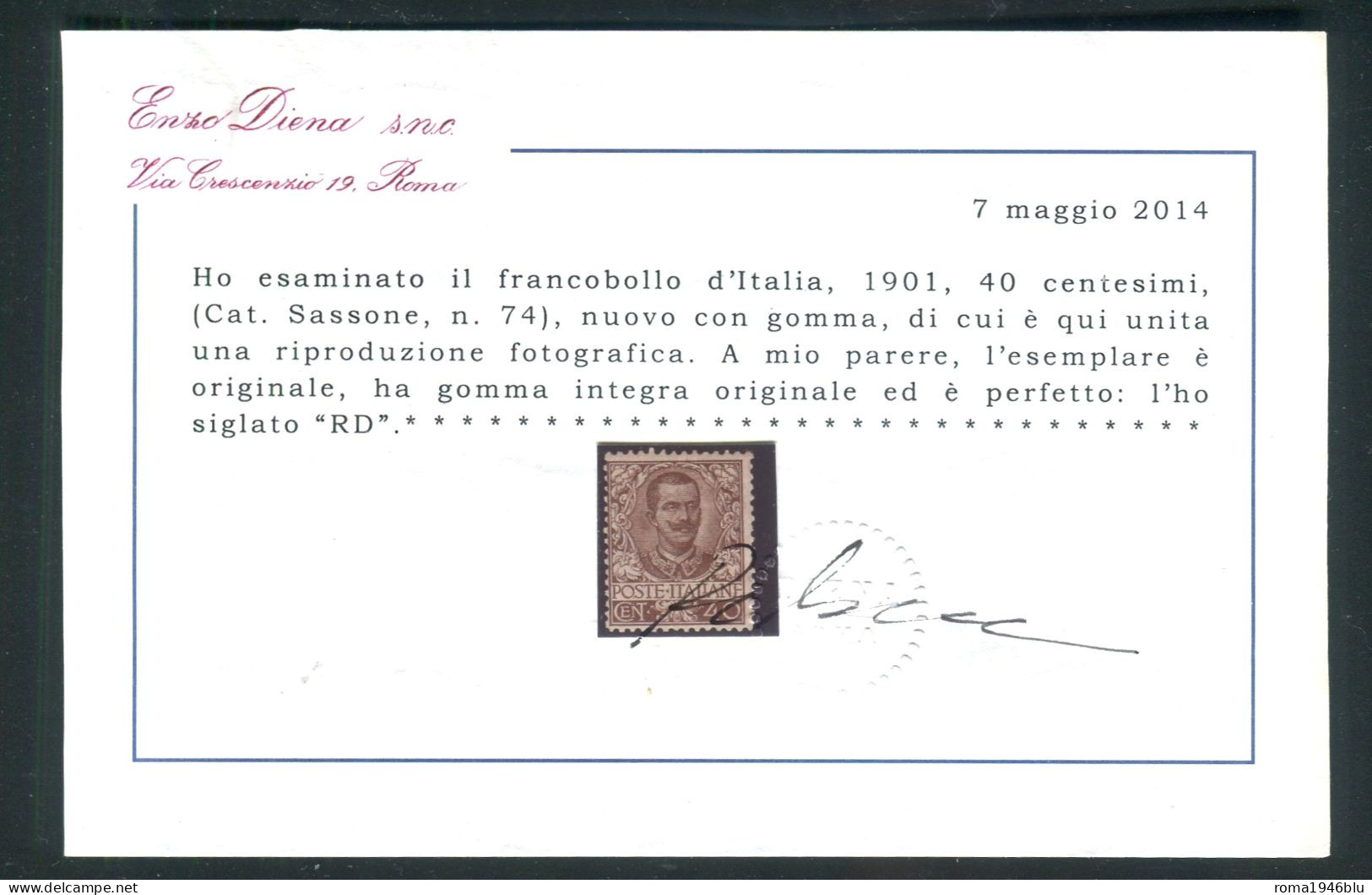 REGNO 1901 40 C. FLOREALE N. 74 ** MNH C. DIENA - Nuovi