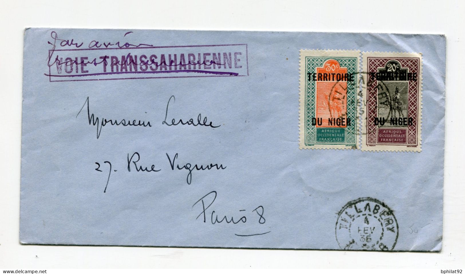 !!! NIGER, LETTRE PAR AVION DE TILLABERY POUR PARIS DE 1936, CACHET VOIE TRANSSAHARIENNE - Briefe U. Dokumente