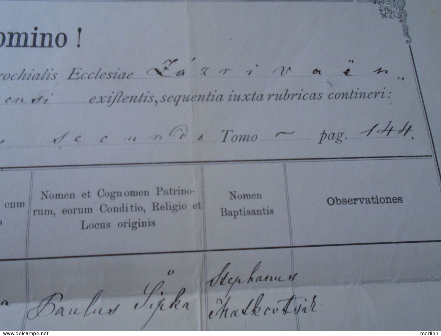 ZA456.18  ZAZRIVÁ Slovakia Old Document  1884 Susanna Kucska - Sipka Datko -revenue Stamp - Birth & Baptism