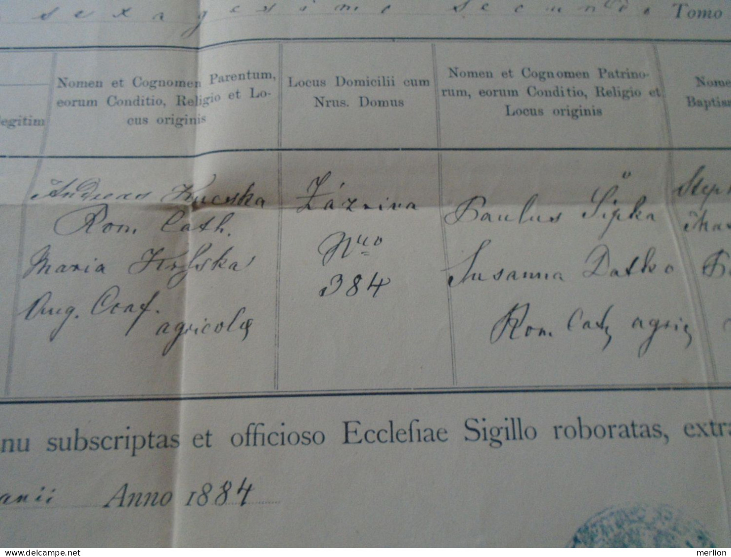 ZA456.18  ZAZRIVÁ Slovakia Old Document  1884 Susanna Kucska - Sipka Datko -revenue Stamp - Naissance & Baptême