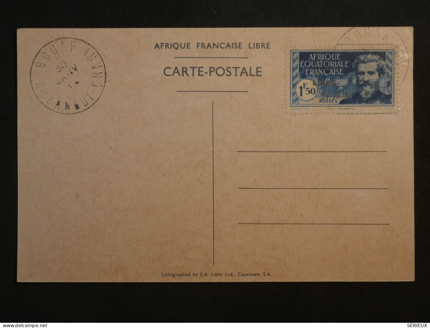 DD14 AEF   BELLE CARTE ARRIVEE DU  GENERAL DE GAULLE BRAZZA 1942 PETIT BUREAU BOUAR +N°140D   +AFF.   PLAISANT+++ - Cartas & Documentos