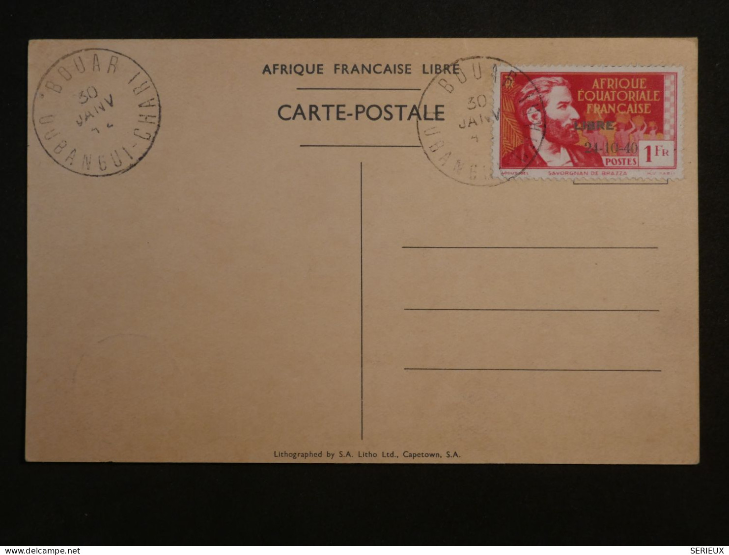 DD14 AEF   BELLE CARTE ARRIVEE DU  GENERAL DE GAULLE BRAZZA 1942 PETIT BUREAU BOUAR +N°140B   +AFF.   PLAISANT+++ - Cartas & Documentos