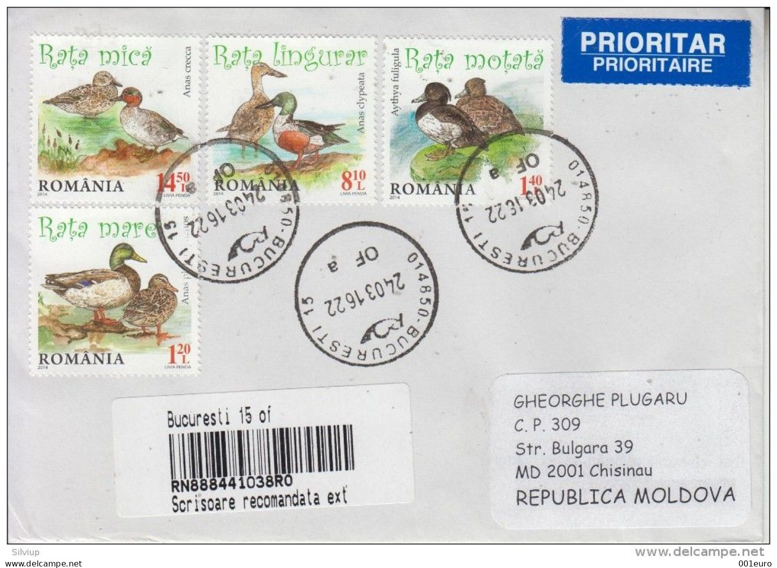 ROMANIA : WILD DUCKS Set On Circulated Cover To MOLDOVA REPUBLIC #389801119 - Registered Shipping! - Used Stamps