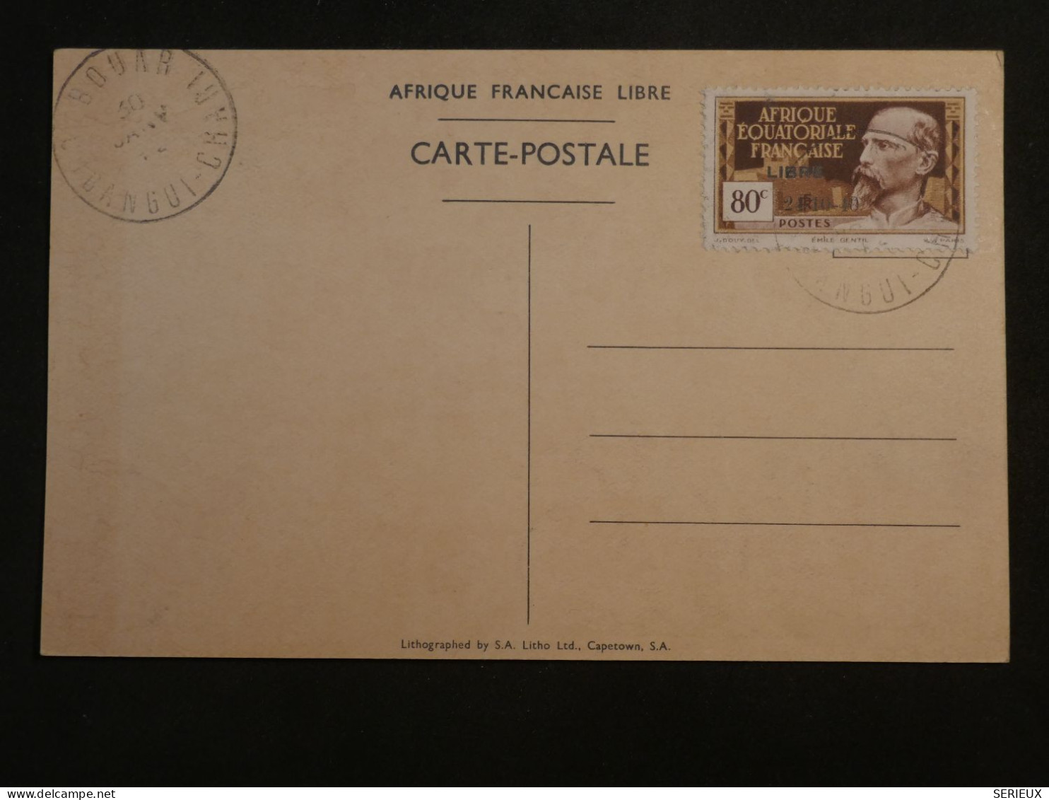 DD14 AEF   BELLE CARTE RARE VARIETé 2 BOUCLé DE GAULLE BRAZZA 1942 PETIT BUREAU BOUAR +N°140A   +AFF.   PLAISANT+++ - Storia Postale