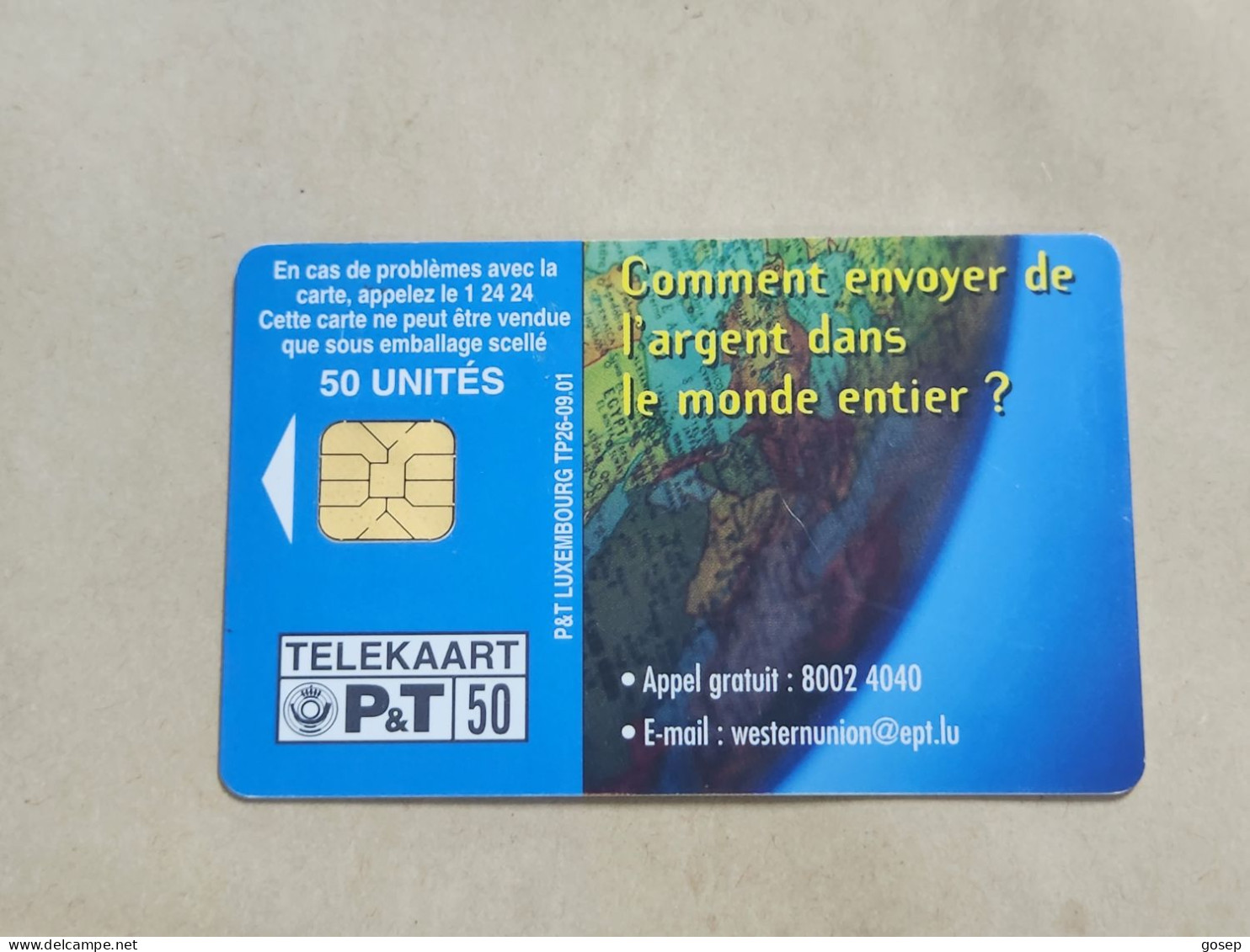 LUXEMBOURG-(TP26)-Western Union-(25)-(tirage-?)-(50units)-(01.09.2001)-used Card - Luxemburg