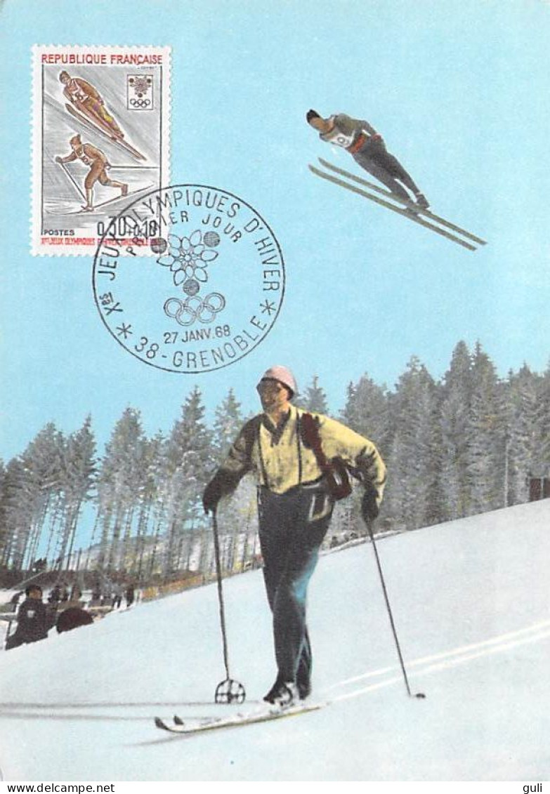 JEUX OLYMPIQUES D'HIVER GRENOBLE  FDC Maximum   Carte Postale Premier Jour 1er Jour 1968  ( Saut Et Fond) - 1960-1969