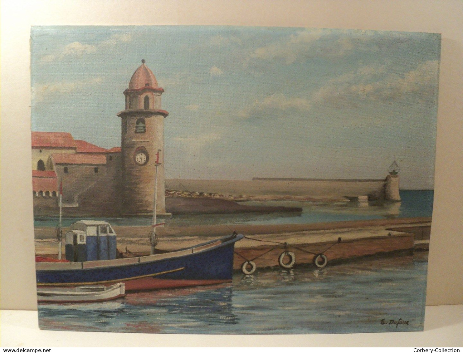 Tableau Marine Paysage Marin Collioure Signé. - Olieverf