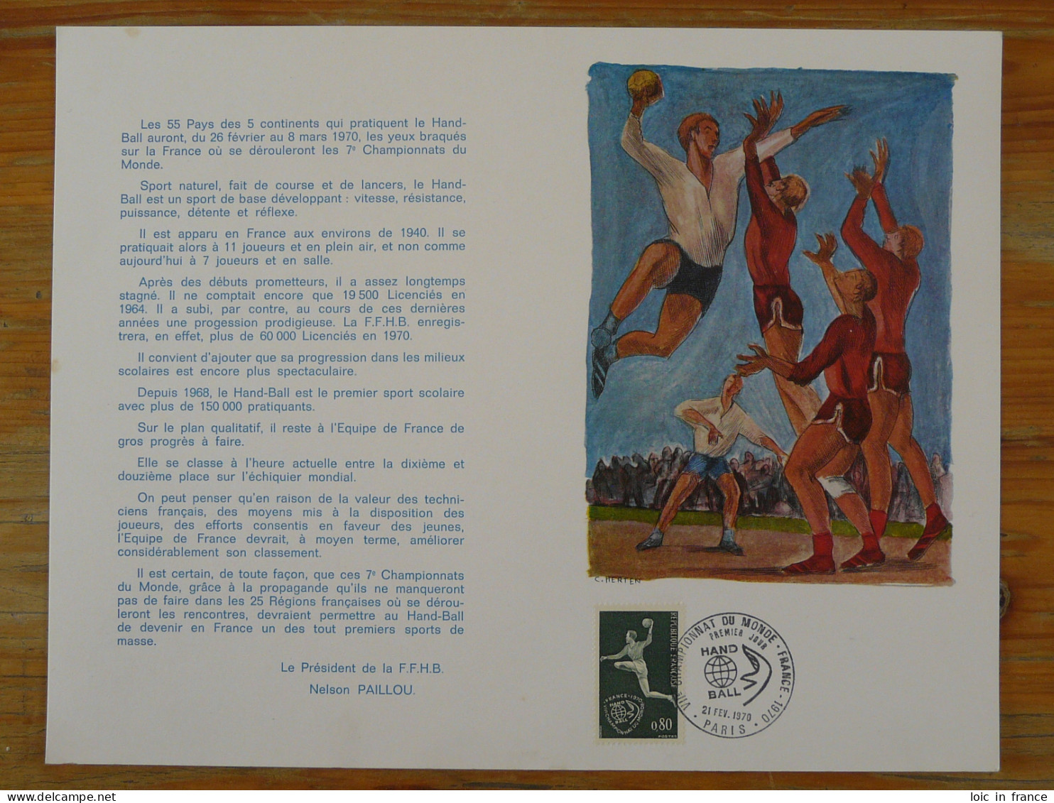 Document FDC Burin D'Or Championnat Du Monde Handball Paris 1970 - Hand-Ball