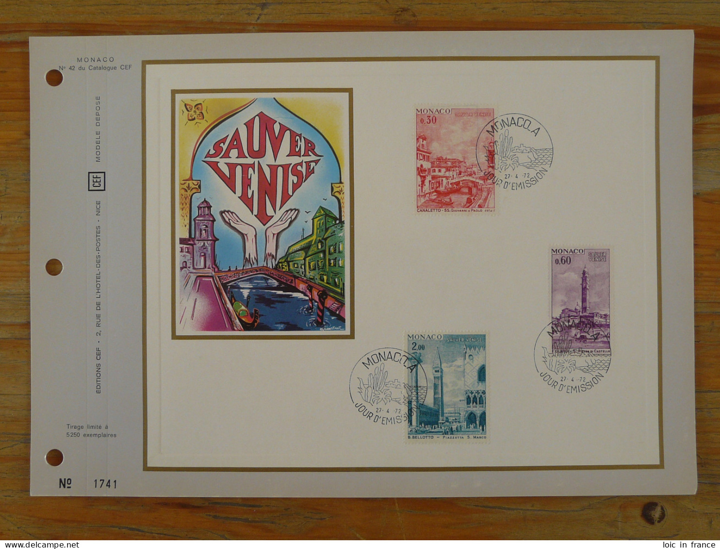 Feuillet CEF N° 42 Sauver Venise Save Venice Pont Bridge Monaco 1972 - Storia Postale