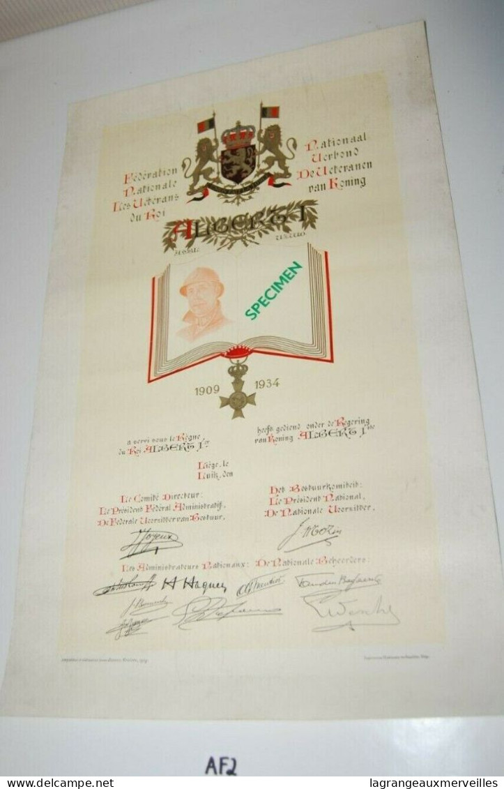 AF2 Ancien Diplôme - Les Vétérans Du Roi - Specimen - Liège - Diplômes & Bulletins Scolaires