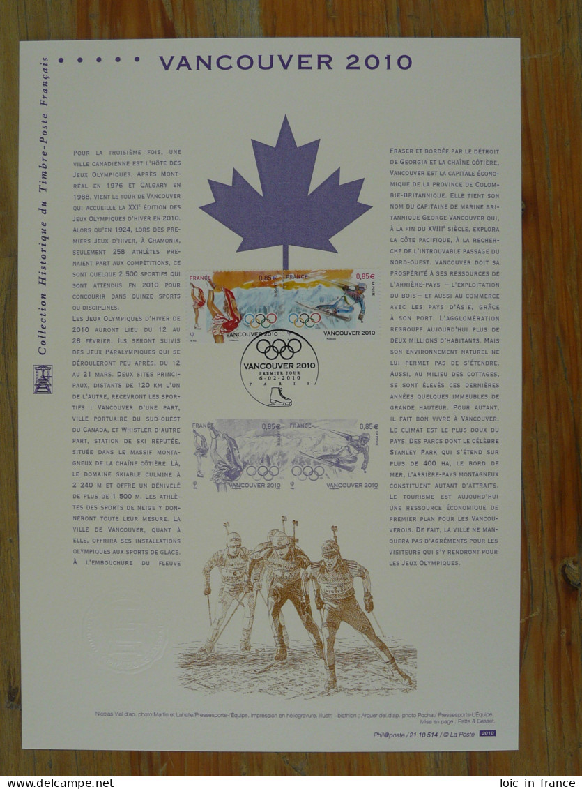 Document Officiel FDC Jeux Olympiques Vancouver Olympic Games 2010 - Hiver 2010: Vancouver