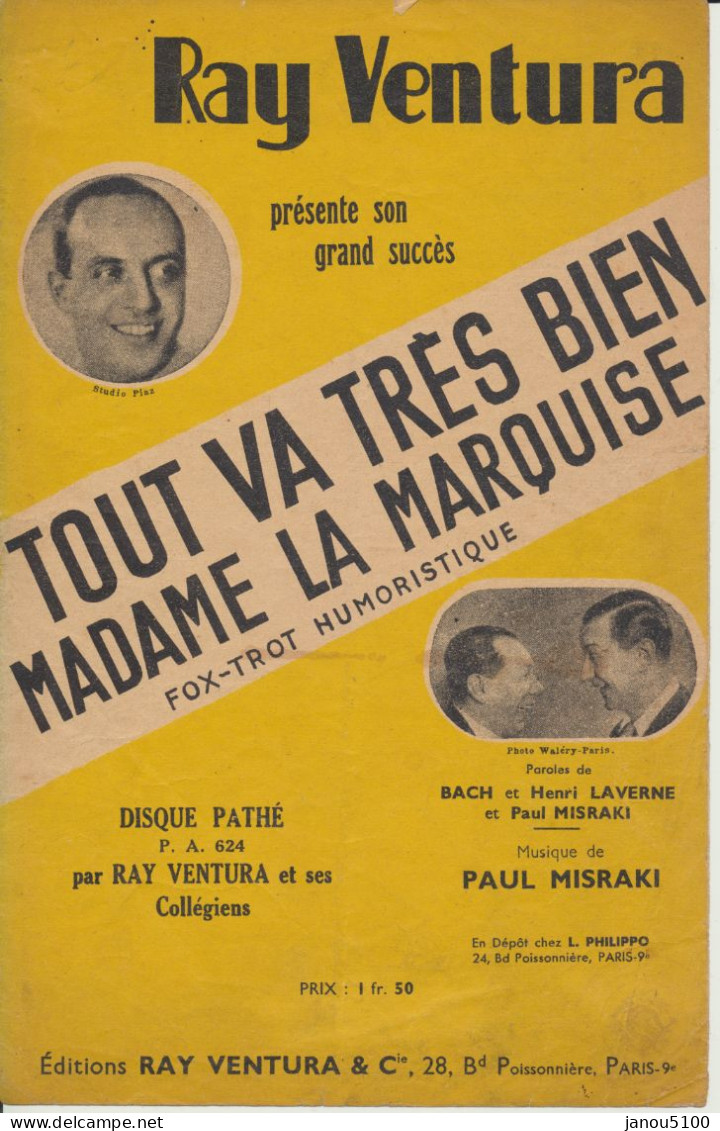 MUSIQUE  PARTITION     DE " TOUT VA TRES BIEN MADAME LA MARQUISE "  RAY VENTURA ET SES COLLEGIENS   1935. - Jazz