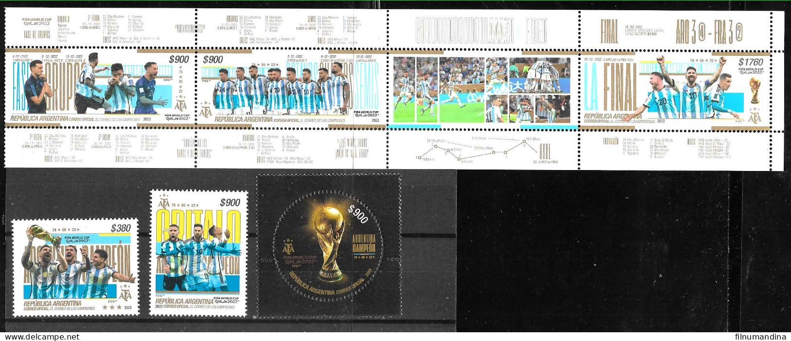 #75307 ARGENTINA 2023 SPORTS FOOTBALL SOCCER WORLD CUP QATAR CHAMPION ARGENTINA SET+M/SHEET MNH - Neufs