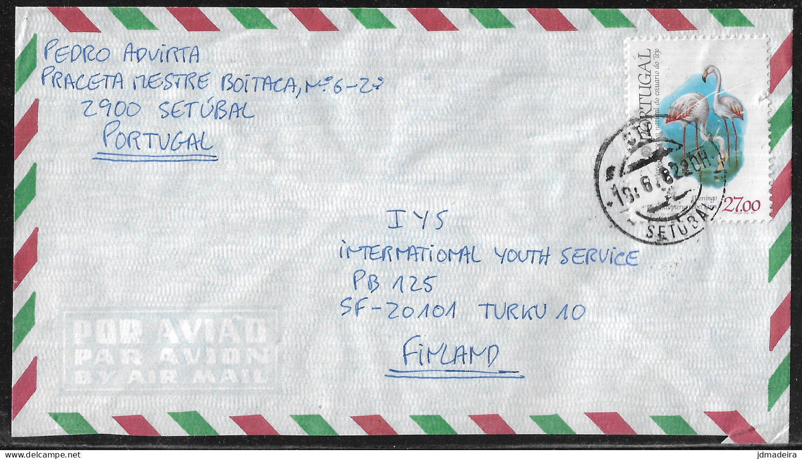 Portugal Cover To Finland With Flamingo Bird Stamp - Covers & Documents