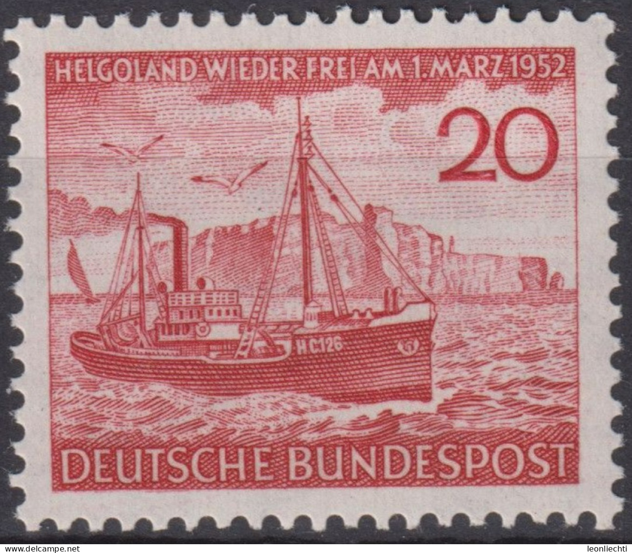 1952 Deutschland > BRD, ** Mi:DE 152, Sn:DE 690, Yt:DE 37, Rückgabe Der Insel Helgoland, Fischdampfer - Ungebraucht