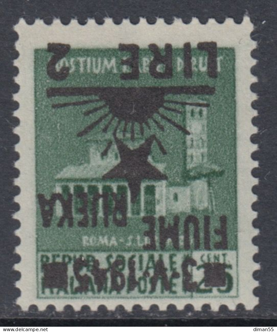 FIUME OCC. YUGOSLAVA - Sass. N.14aa- Cv 130 Euro - VARIETA' SOPRASTAMPA CAPOVOLTA - MNH** - GOMMA INTEGRA - Jugoslawische Bes.: Fiume