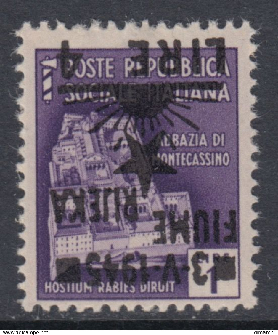 FIUME OCC. YUGOSLAVA - Sass. N.15a - Cv 60 Euro - VARIETA' SOPRASTAMPA CAPOVOLTA - MH* - Linguellato - Joegoslavische Bez.: Fiume