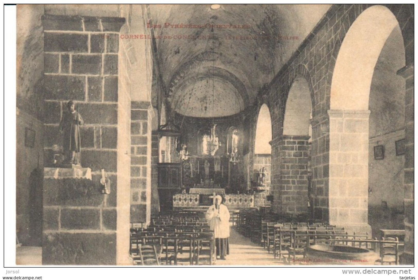 POSTAL    IGLESIA DE CORNEILLÁ DE CONFLENT -PIR.ORIENT.-  INTERIOR DE LA IGLESIA - Roussillon