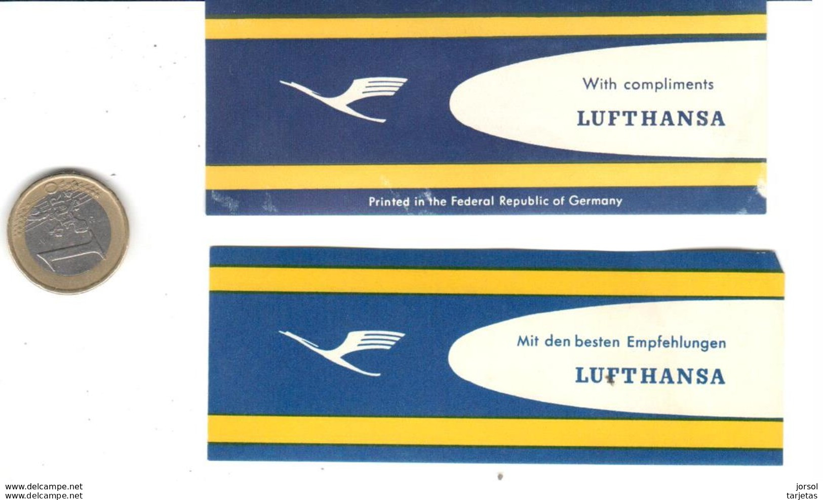 ETIQUETA DE AVION  -  LUFTHANSA (2 ETIQUETAS) - Étiquettes à Bagages