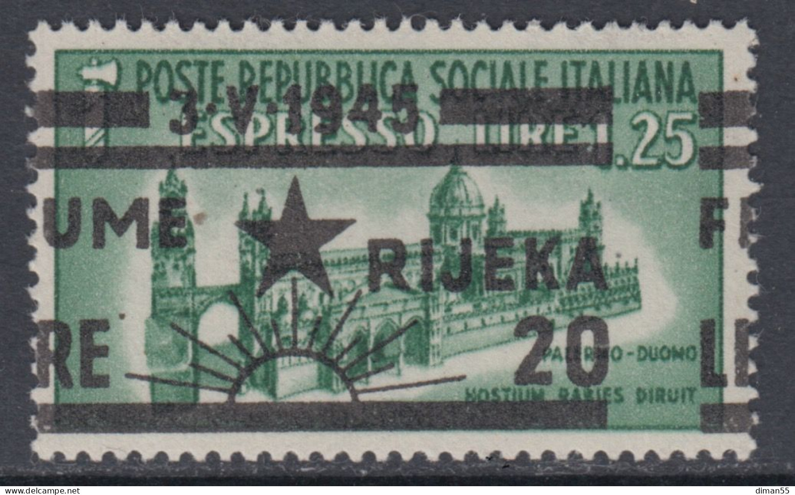 FIUME OCC. YUGOSLAVA - Sass. N.20L - Cv 100 Euro - VARIETA' SOPRASTAMPA SPOSTATA - MNH** - GOMMA INTEGRA - Occup. Iugoslava: Fiume