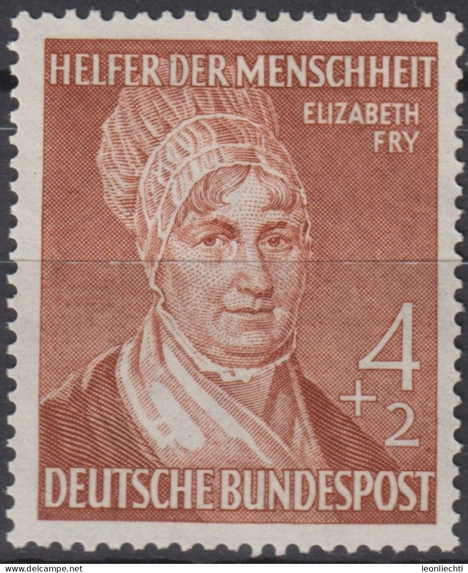 1952 Deutschland > BRD, ** Mi:DE 156, Sn:DE B327, Yt:DE 42, Elizabeth Fry, Wohlfahrt - Ungebraucht