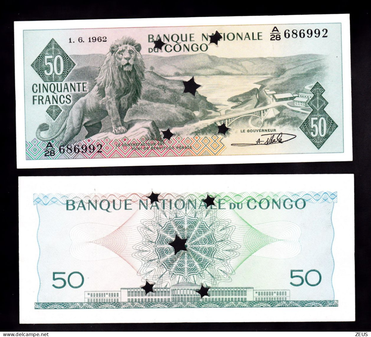 CONGO REPUBBLICA DEMOCRATICA 50 FRANCHI 1962 ANNULLATA PIK 5 FDS - Demokratische Republik Kongo & Zaire