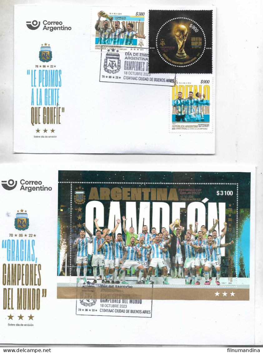 #75312 ARGENTINA 2023 SPORTS FOOTBALL SOCCER WORLD CUP QATAR CHAMPION ARGENTINA FDC 2 SCANS - Nuovi