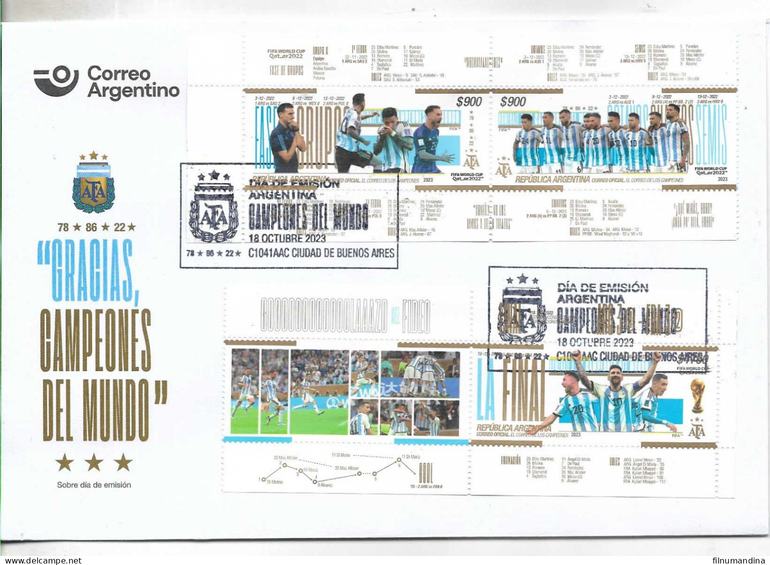 #75312 ARGENTINA 2023 SPORTS FOOTBALL SOCCER WORLD CUP QATAR CHAMPION ARGENTINA FDC 2 SCANS - Nuevos