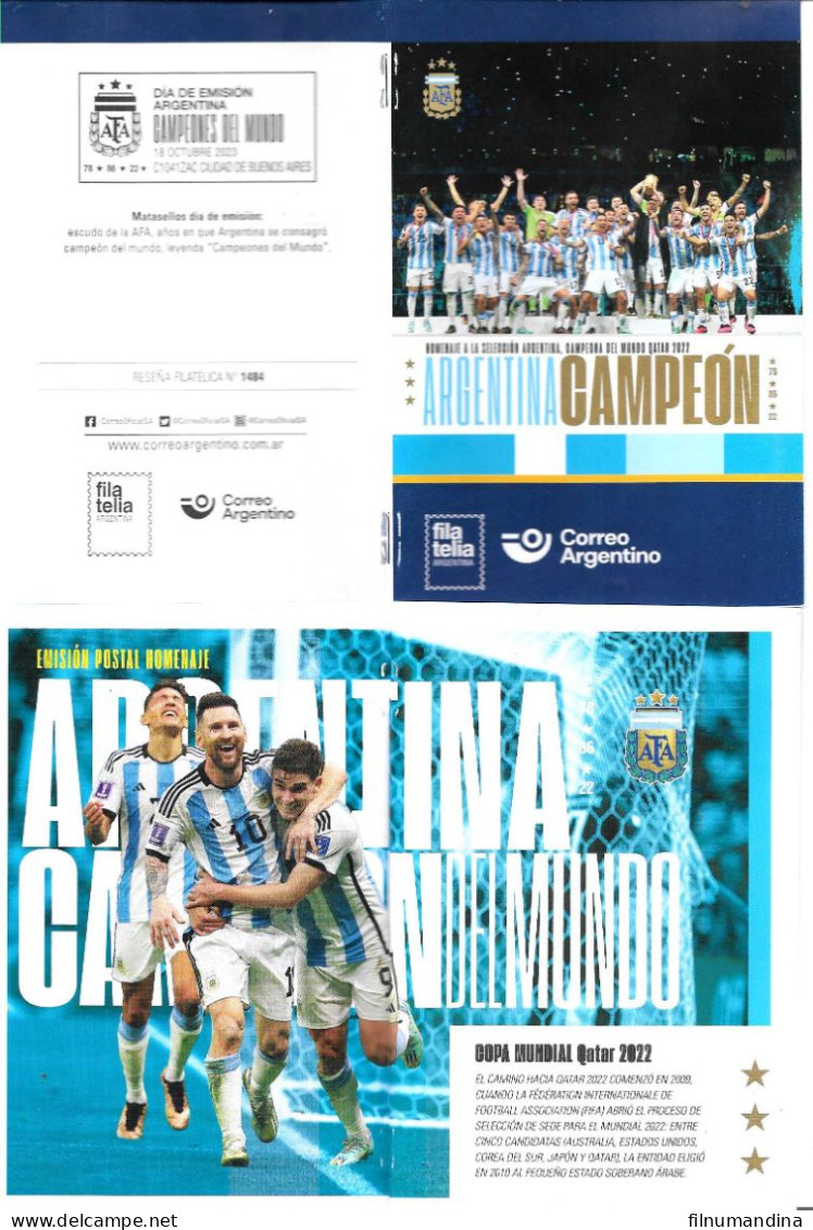 #75313 ARGENTINA 2023 SPORTS FOOTBALL SOCCER WORLD CUP QATAR CHAMPION ARGENTINA SET+S/S+BOOKLET+BROCHURE SEE 2 SCANS - Ungebraucht