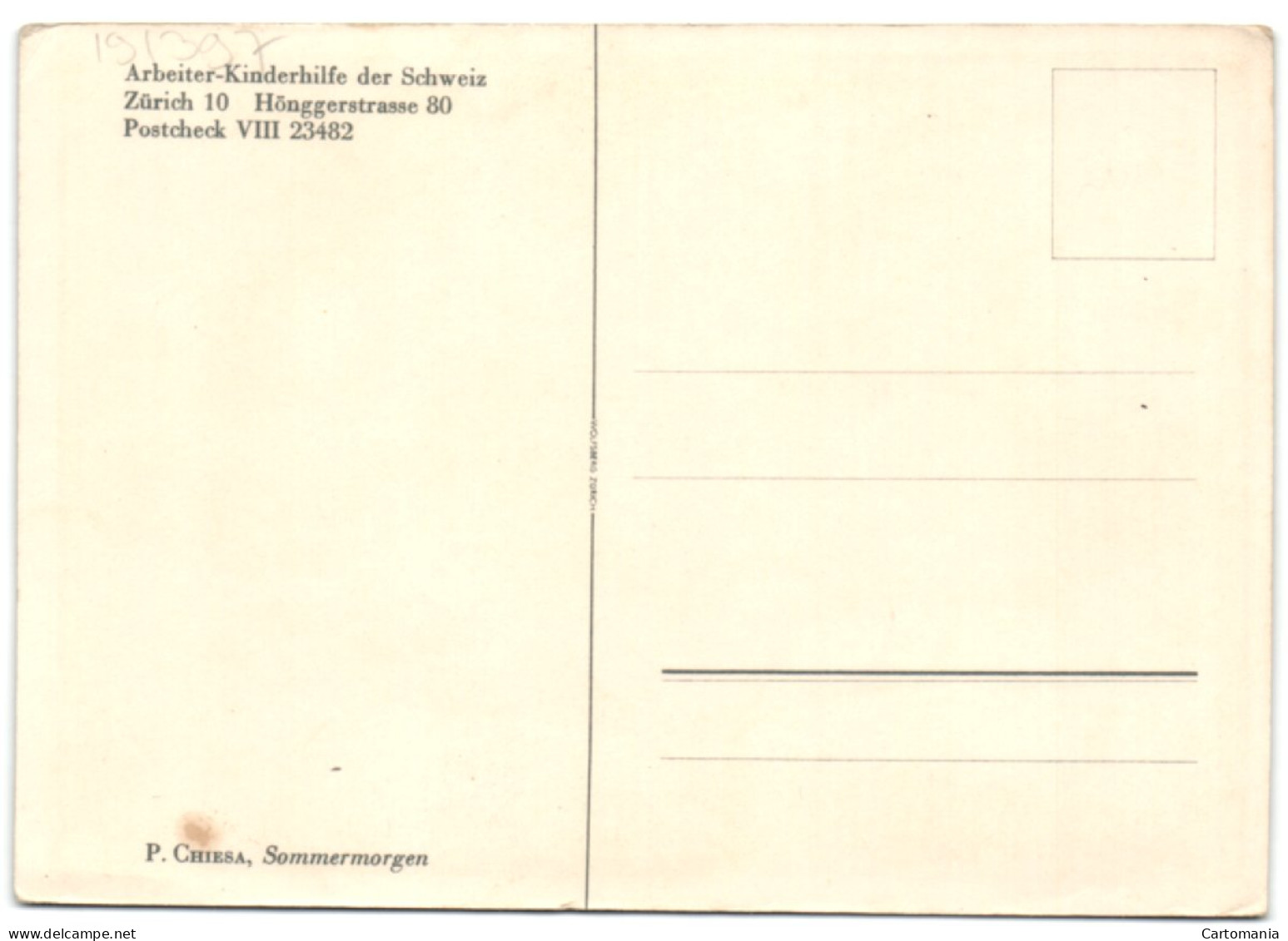 P. Chiesa - Sommermorgen - Arbeiter-Kinderhilfe Der Schweiz - Zürich 10 - Hönggerstrasse 80 - Höngg