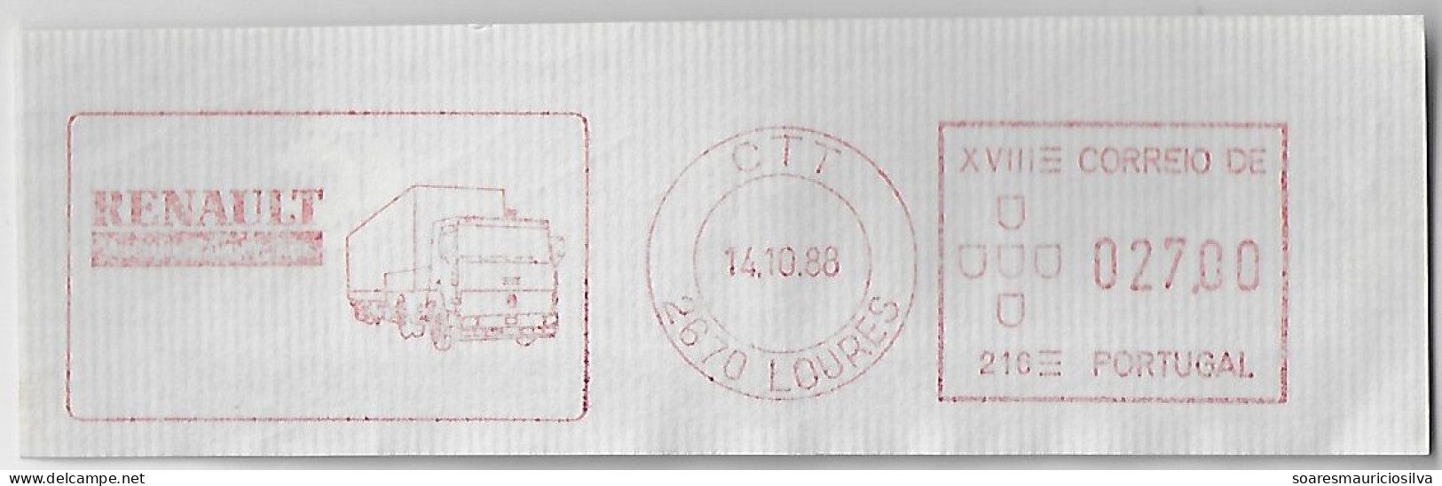 Portugal 1988 Cover Fragment Meter Stamp Hasler Mailmaster Slogan Renault Trucks From Loures - Vrachtwagens