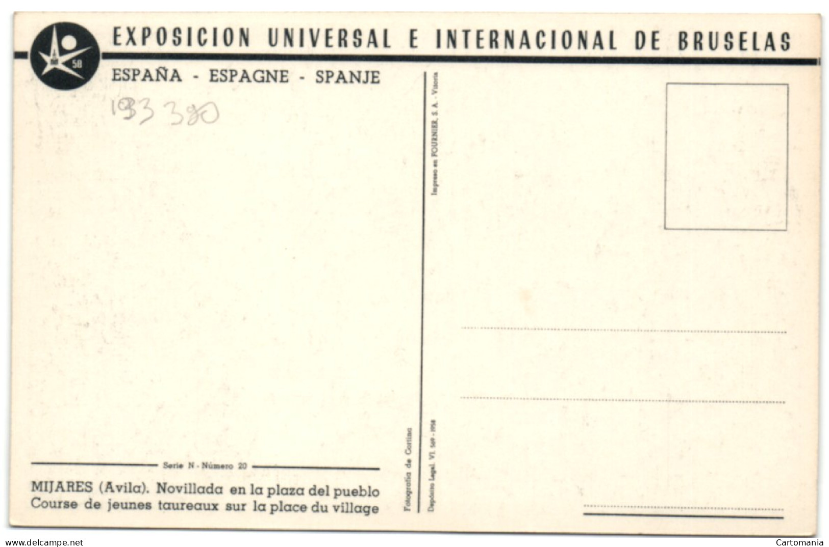 Exposicion Universal E Internacional De Bruselas 1958 - Mijares (Avila) - Novillada En La Plazza Del Pueblo - Ávila