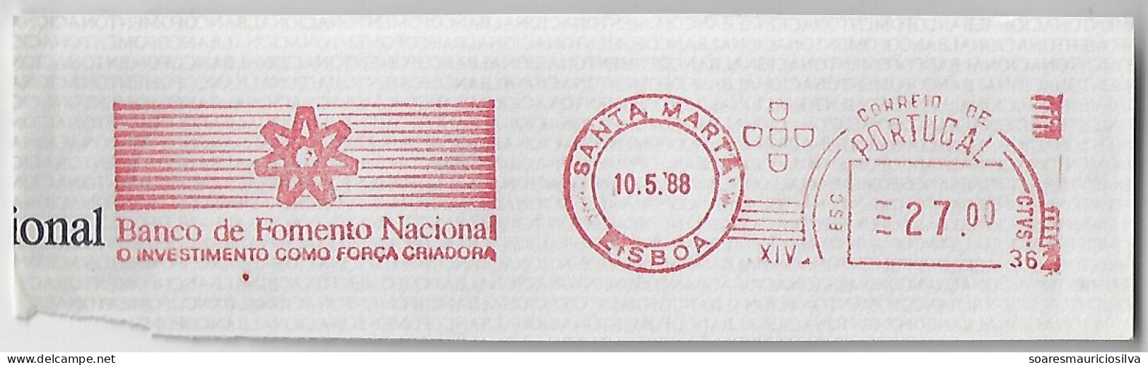 Portugal 1988 Cover Fragment Meter Stamp Pitney Bowes GB 5000 slogan National Development Bank From Lisboa Santa Marta - Brieven En Documenten
