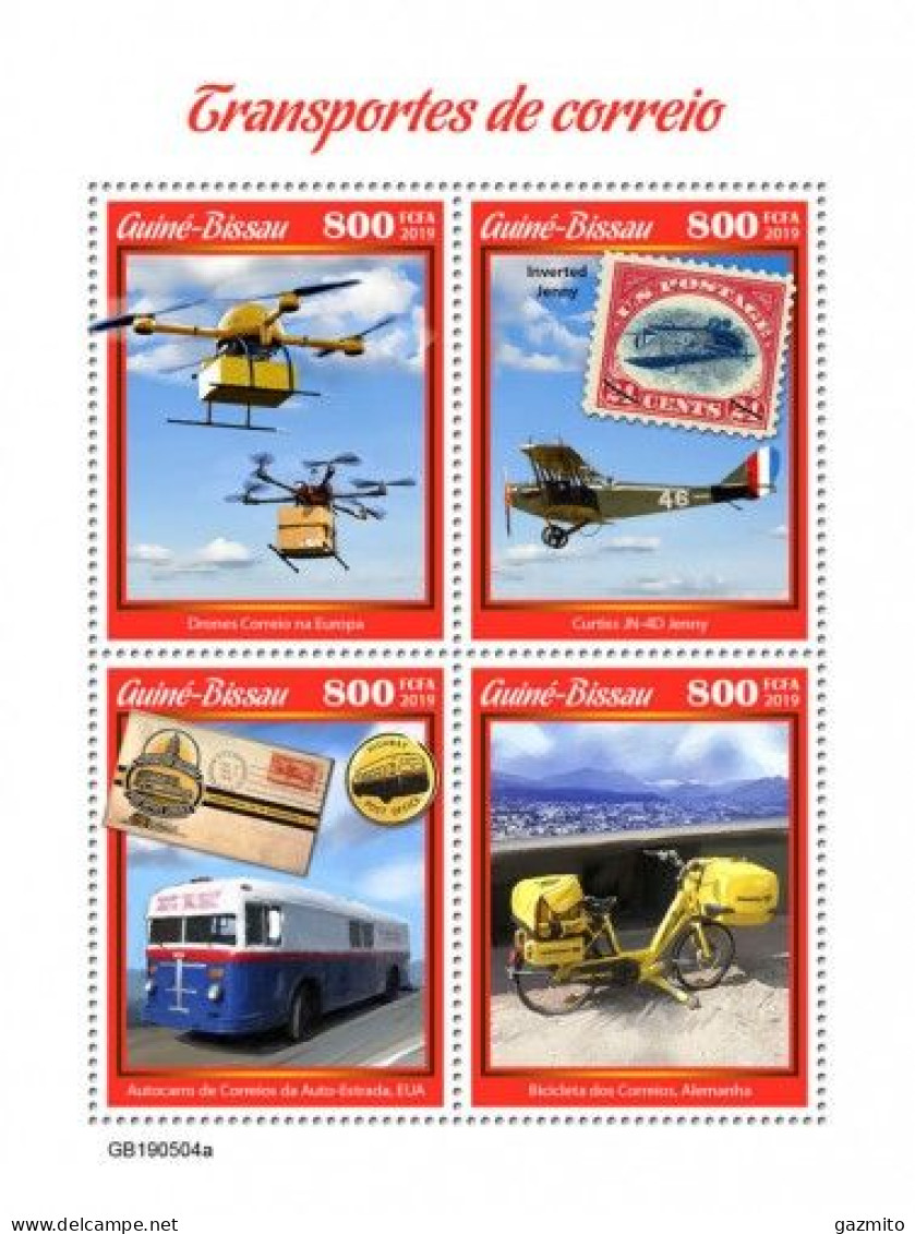 Guinea Bissau 2019, Postal Transport, Drone, Plane, Bike, 4val In BF - Busses