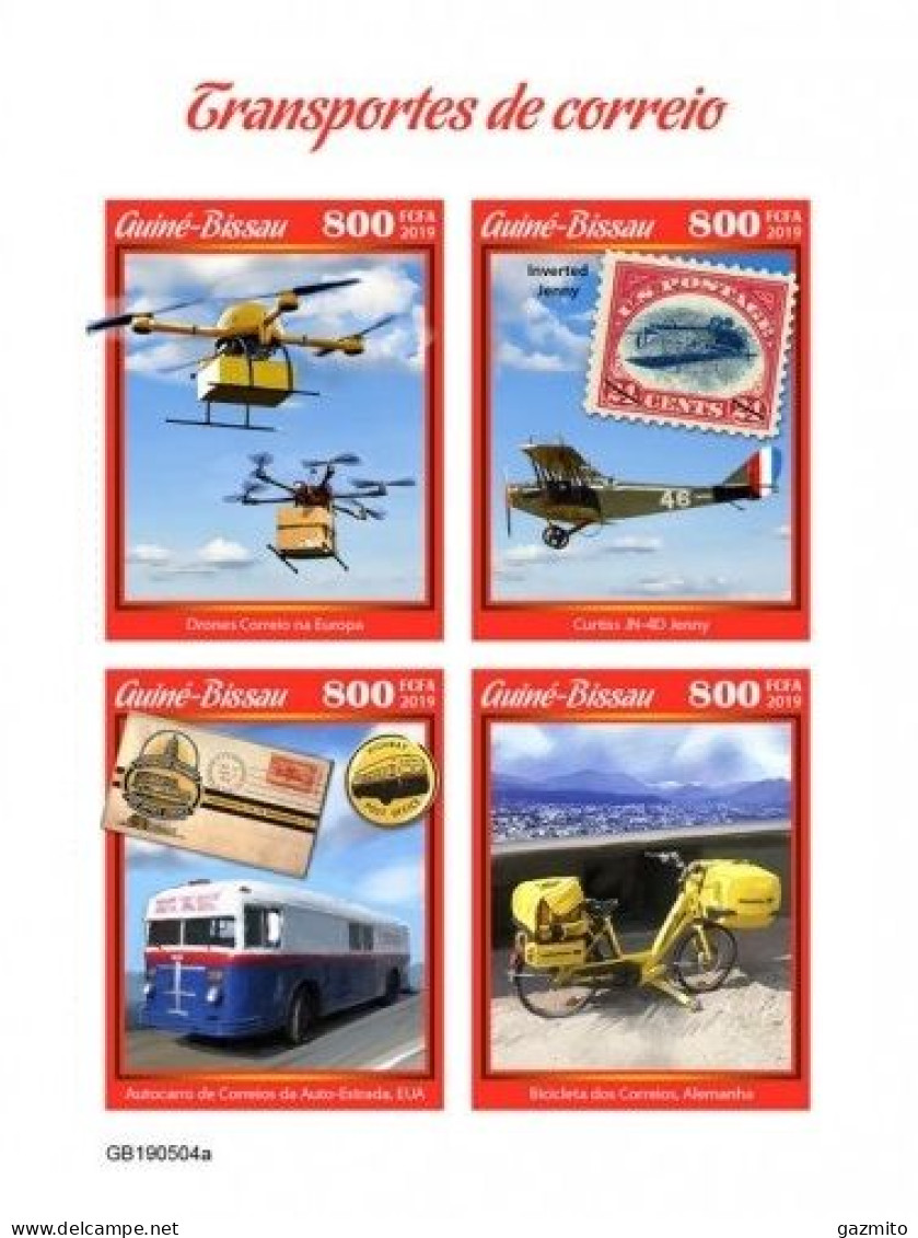 Guinea Bissau 2019, Postal Transport, Drone, Plane, Bike, 4val In BF IMPERFORATED - Camion