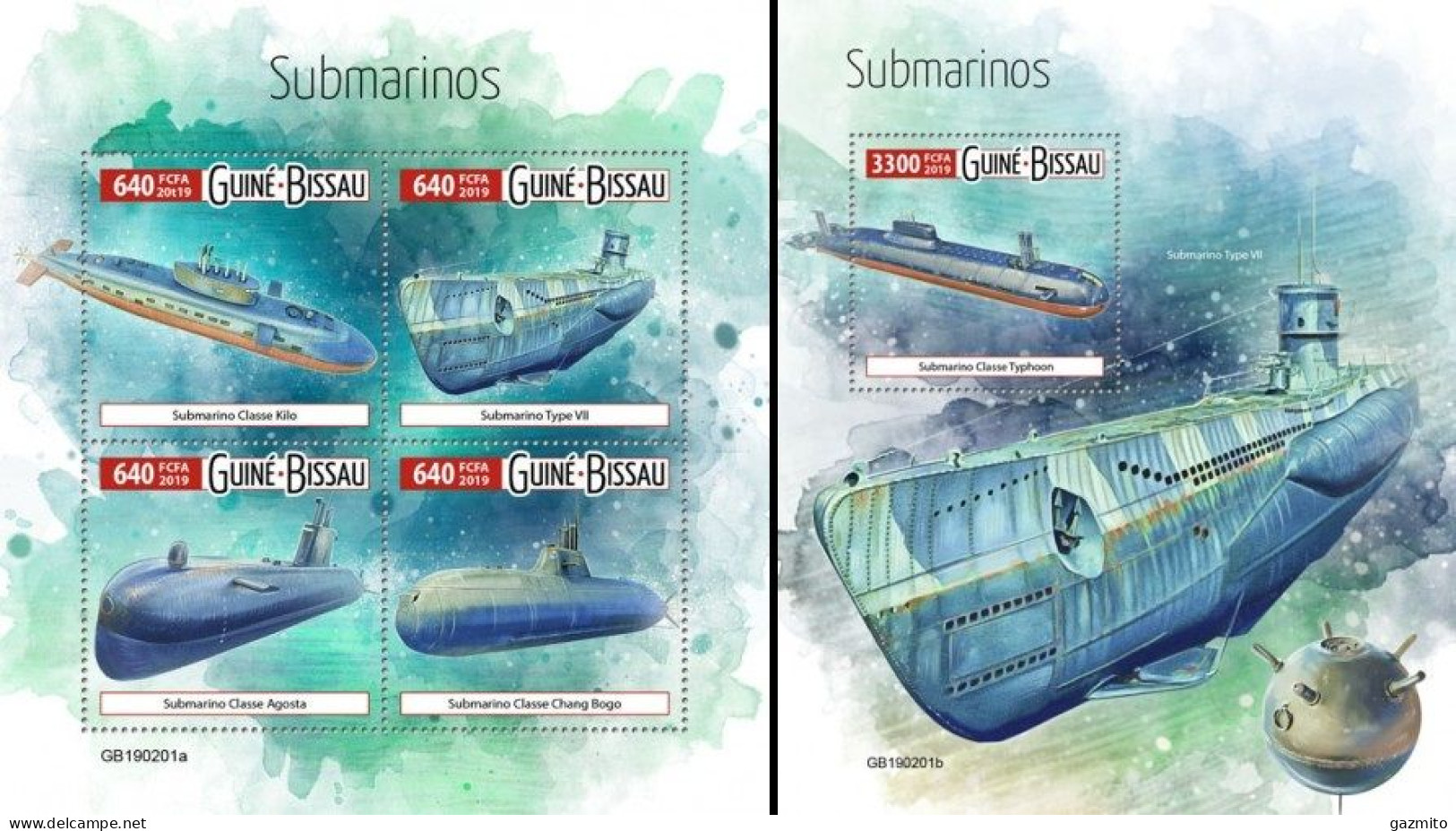 Guinea Bissau 2019, Submarines, 6val In BF +BF - Sous-marins