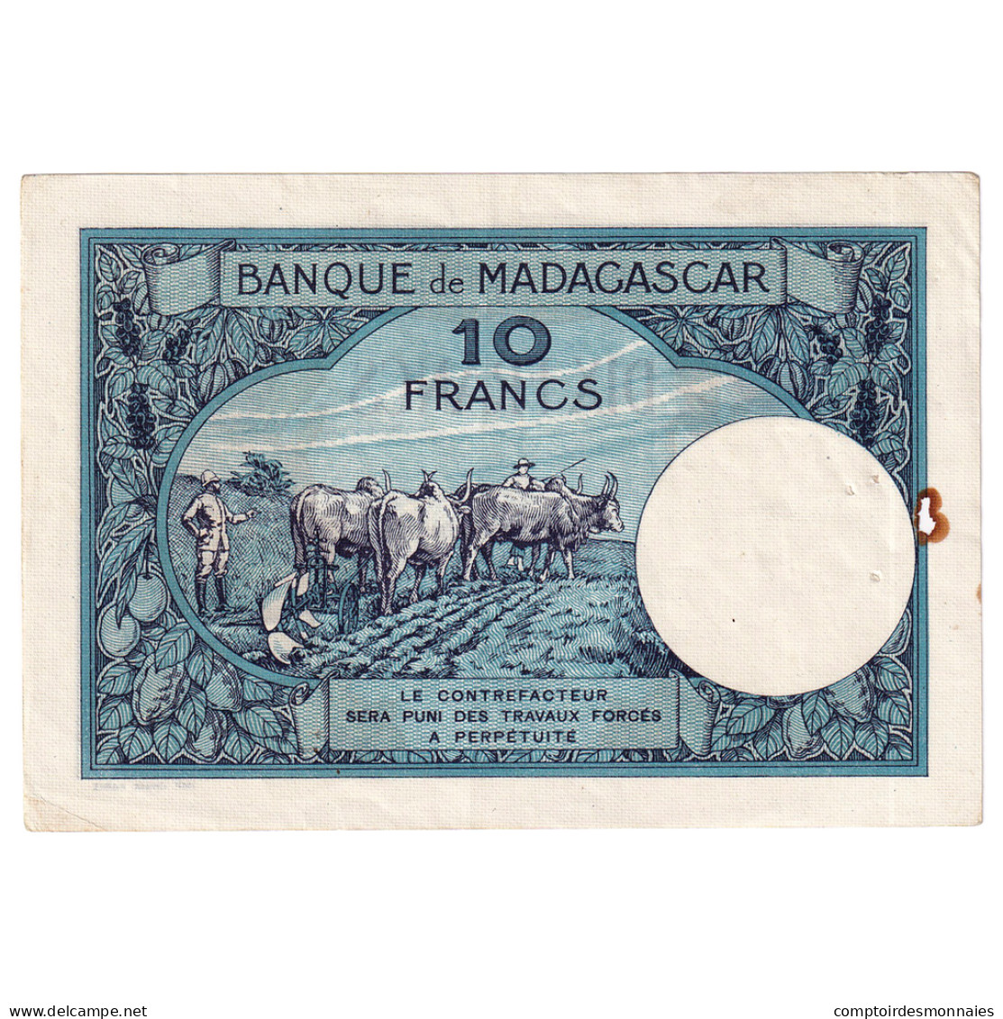 Billet, Madagascar, 10 Francs, 1937-1947, KM:36, TTB+ - Madagaskar